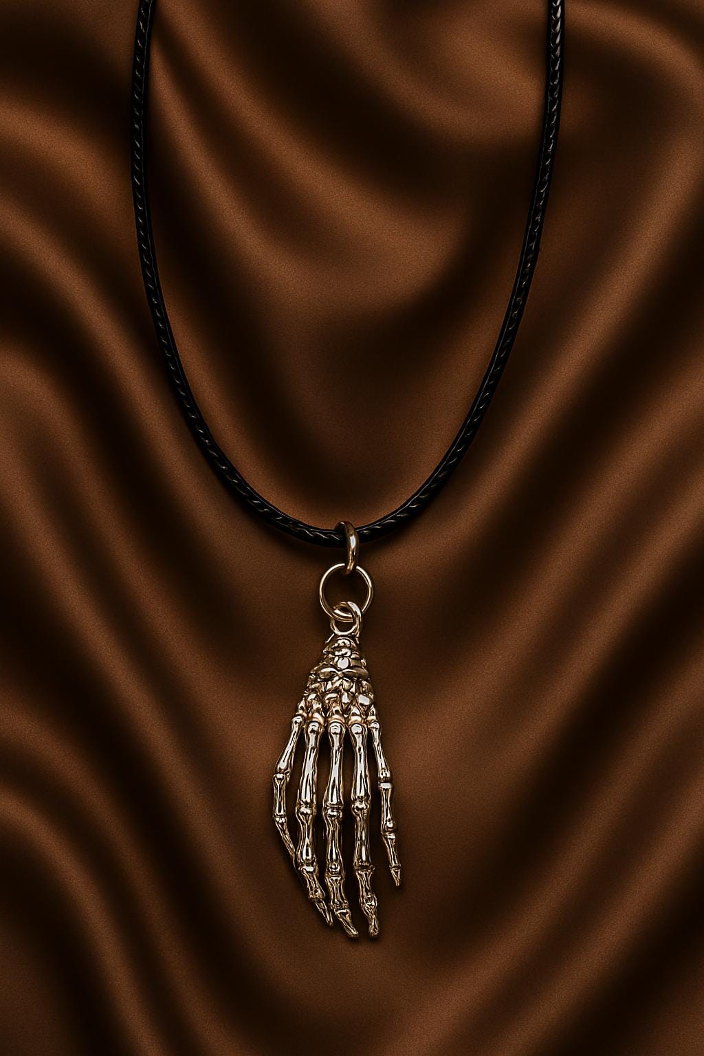 Grave Grip Leather Necklace ā Skeleton Hands Pendant, Gothic Halloween Jewelry, BoutiqueByCheryl Handmade Gift for Him or Her