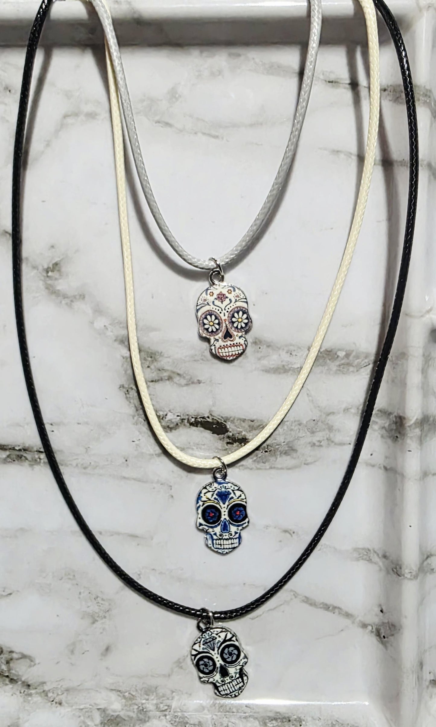Soulbound Sugar Skull Leather Necklace ā Day of the Dead Jewelry, Gothic Boho Pendant, BoutiqueByCheryl Handmade Gift for Her or Him