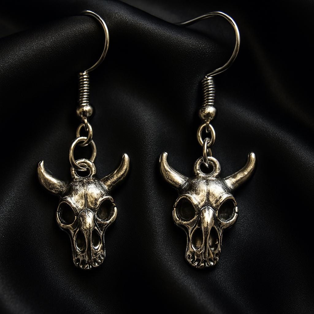 Shadow Gleam Silver Skull Earrings – Gothic Handmade Jewelry, BoutiqueByCheryl Gift for Her or Him, Edgy Boho Statement
