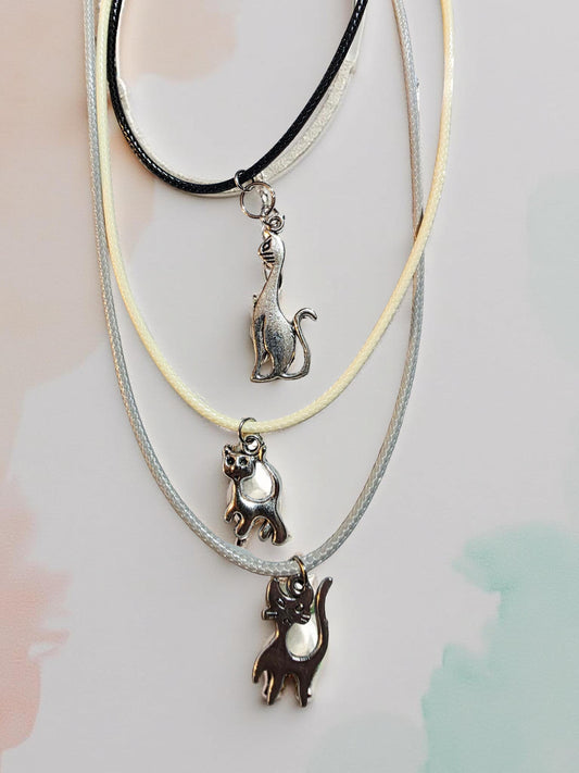 Whiskered Charm Leather Necklace – Silver Cat Pendant, Handmade Feline Jewelry, BoutiqueByCheryl Gift for Cat Lovers