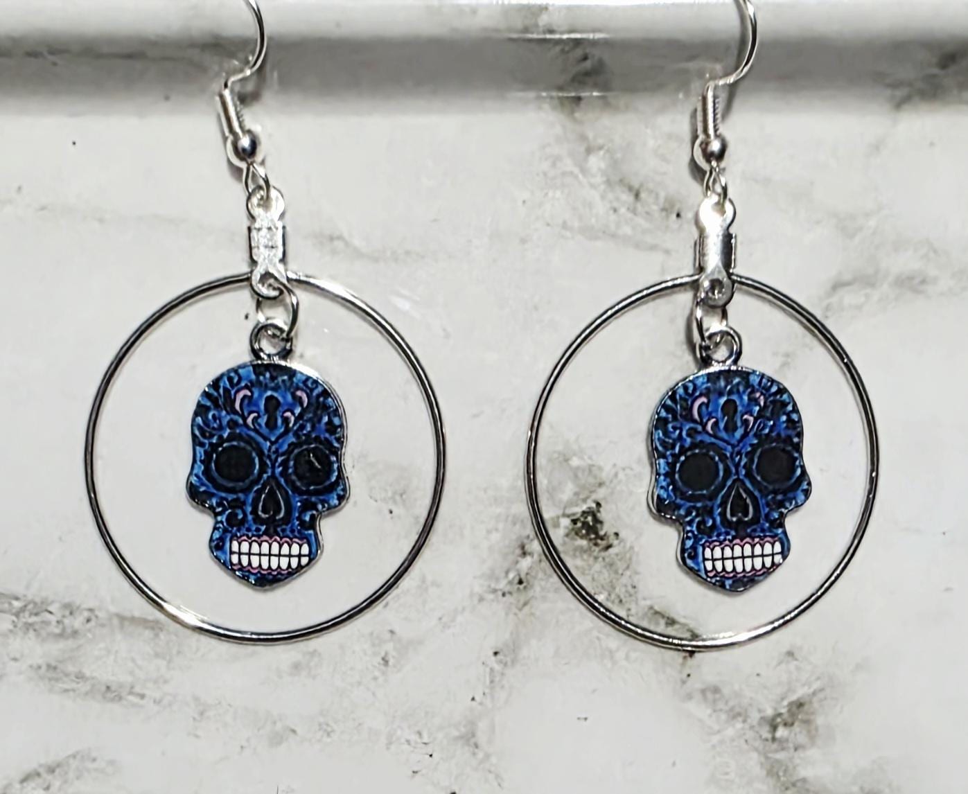 Spirit Bloom Silver Earrings – Day of the Dead Jewelry, Sugar Skull & Floral Design, BoutiqueByCheryl Handmade Gift for Her