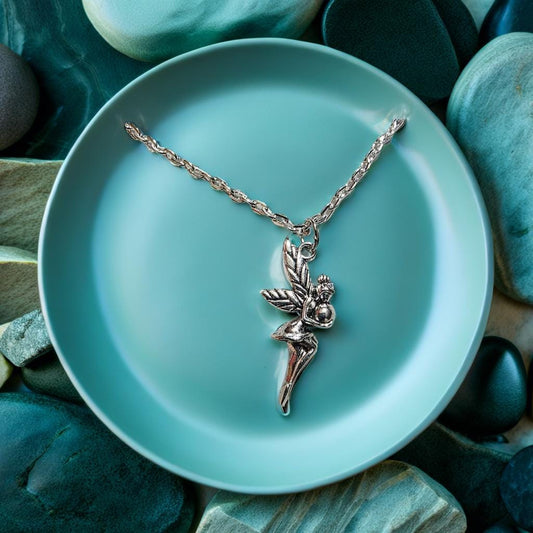 Tinker Bell Silver Necklace – Fairy Pendant on Leather Cord, Handmade Fantasy Jewelry, BoutiqueByCheryl Gift for Her