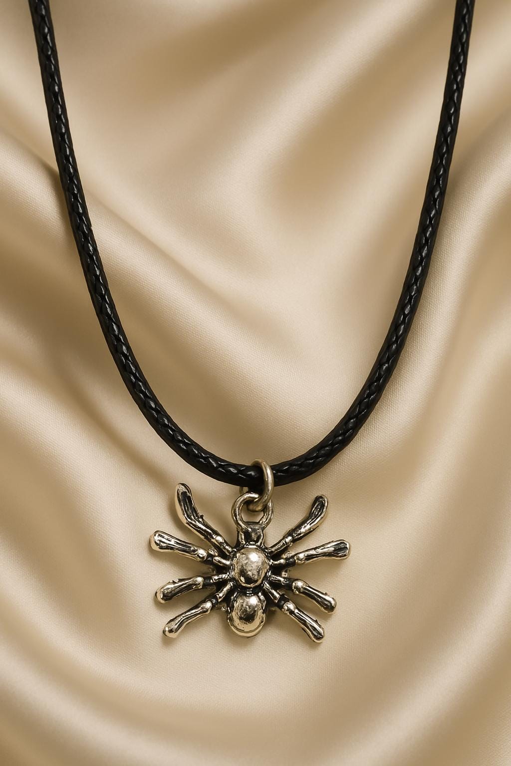 Shadow Weave Leather Necklace – Spider & Web Pendant, Gothic Nature Jewelry, BoutiqueByCheryl Handmade Halloween Gift for Her or Him