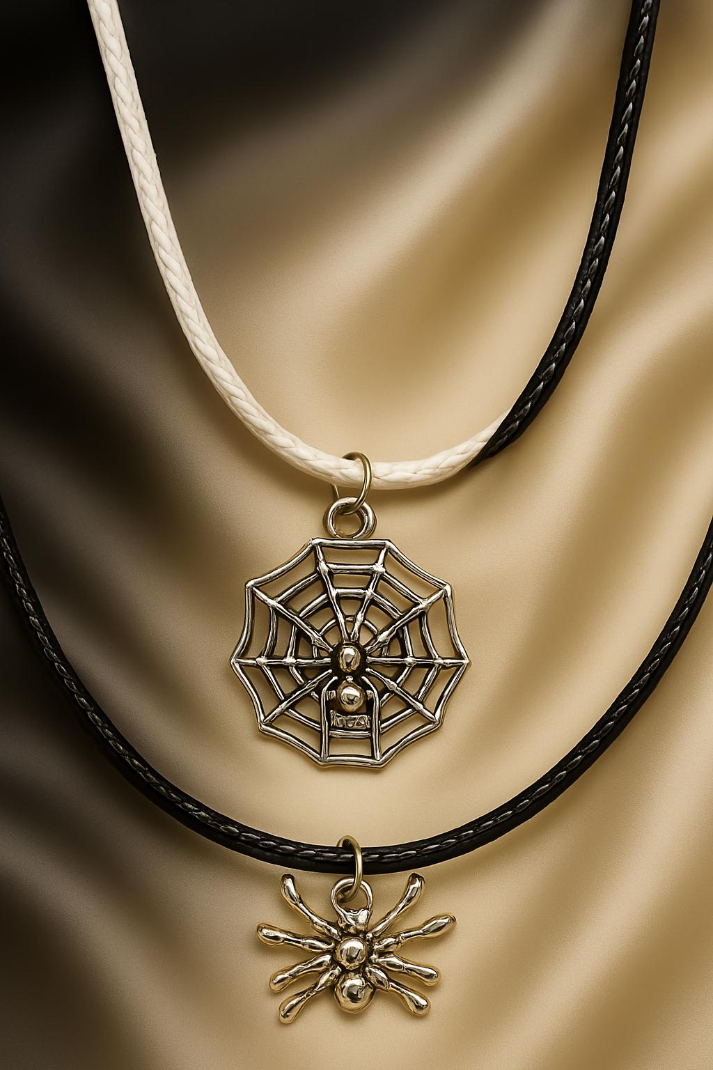 Shadow Weave Leather Necklace – Spider & Web Pendant, Gothic Nature Jewelry, BoutiqueByCheryl Handmade Halloween Gift for Her or Him
