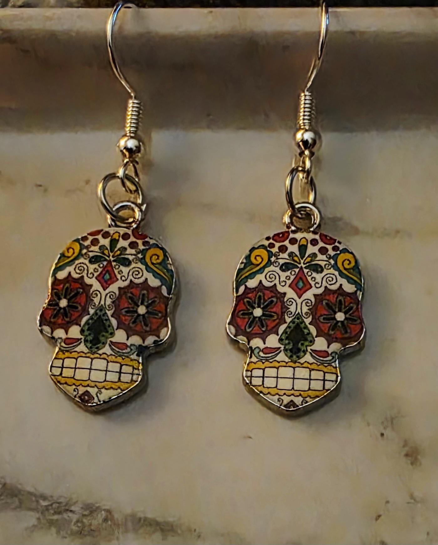 Spirit Bloom Silver Earrings – Day of the Dead Jewelry, Sugar Skull & Floral Design, BoutiqueByCheryl Handmade Gift for Her