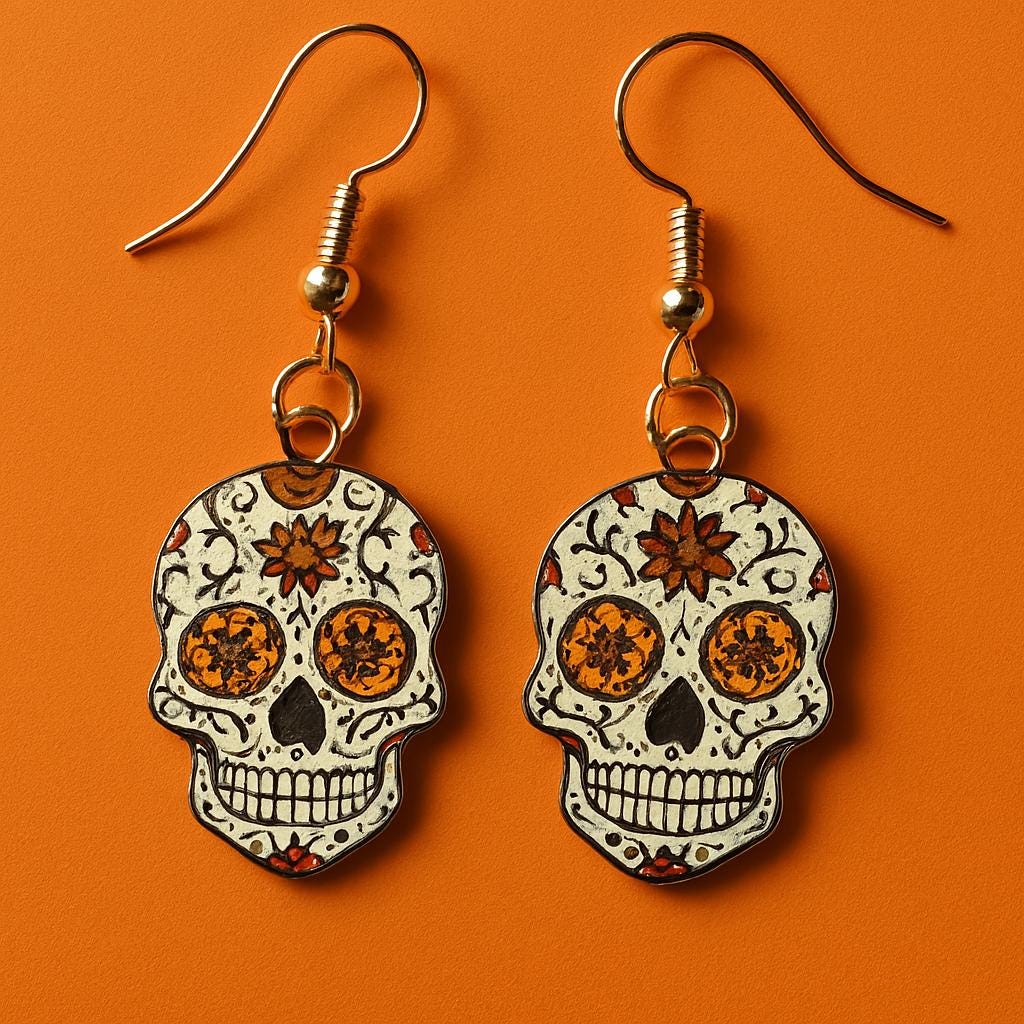 Spirit Bloom Silver Earrings – Day of the Dead Jewelry, Sugar Skull & Floral Design, BoutiqueByCheryl Handmade Gift for Her