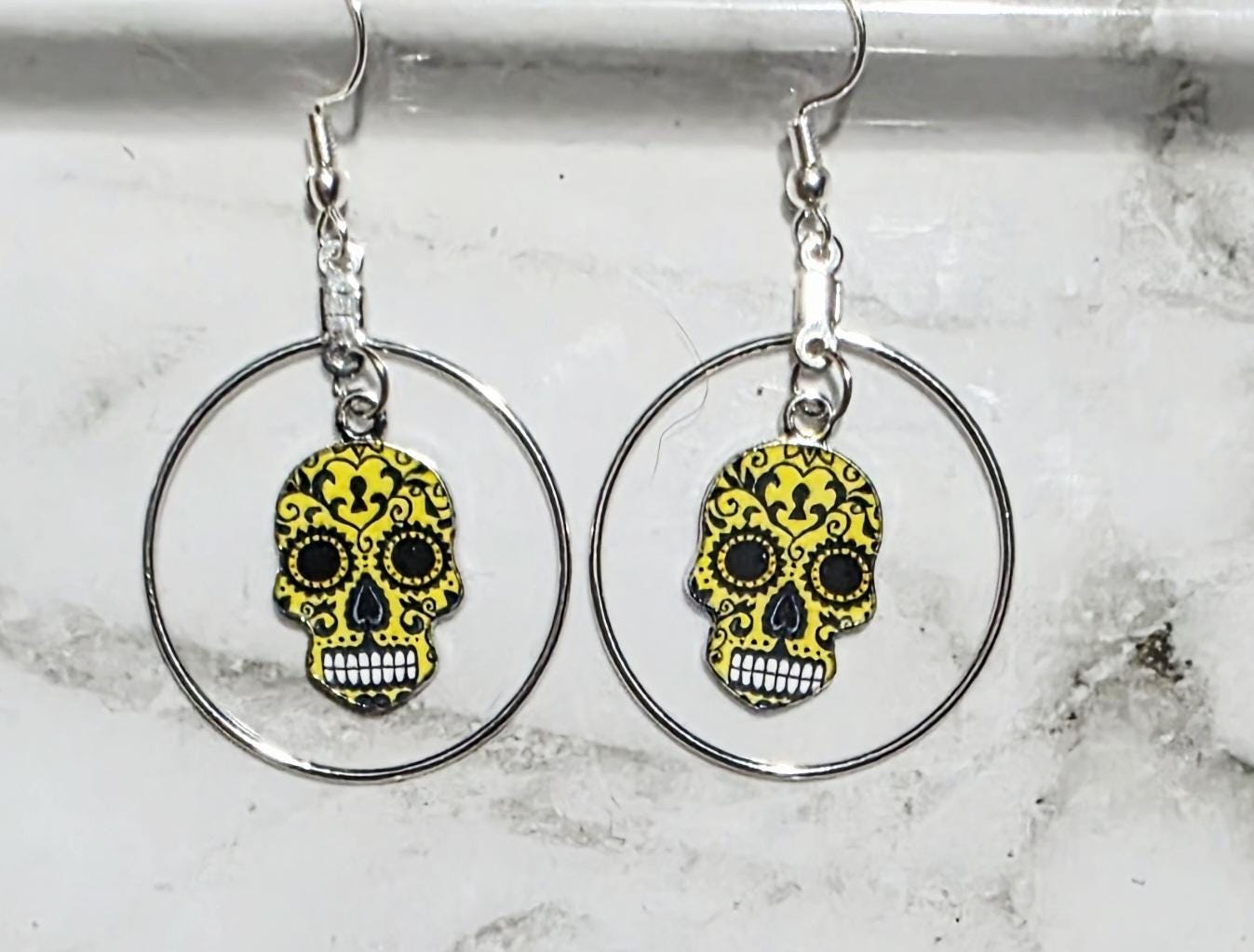 Spirit Bloom Silver Earrings – Day of the Dead Jewelry, Sugar Skull & Floral Design, BoutiqueByCheryl Handmade Gift for Her