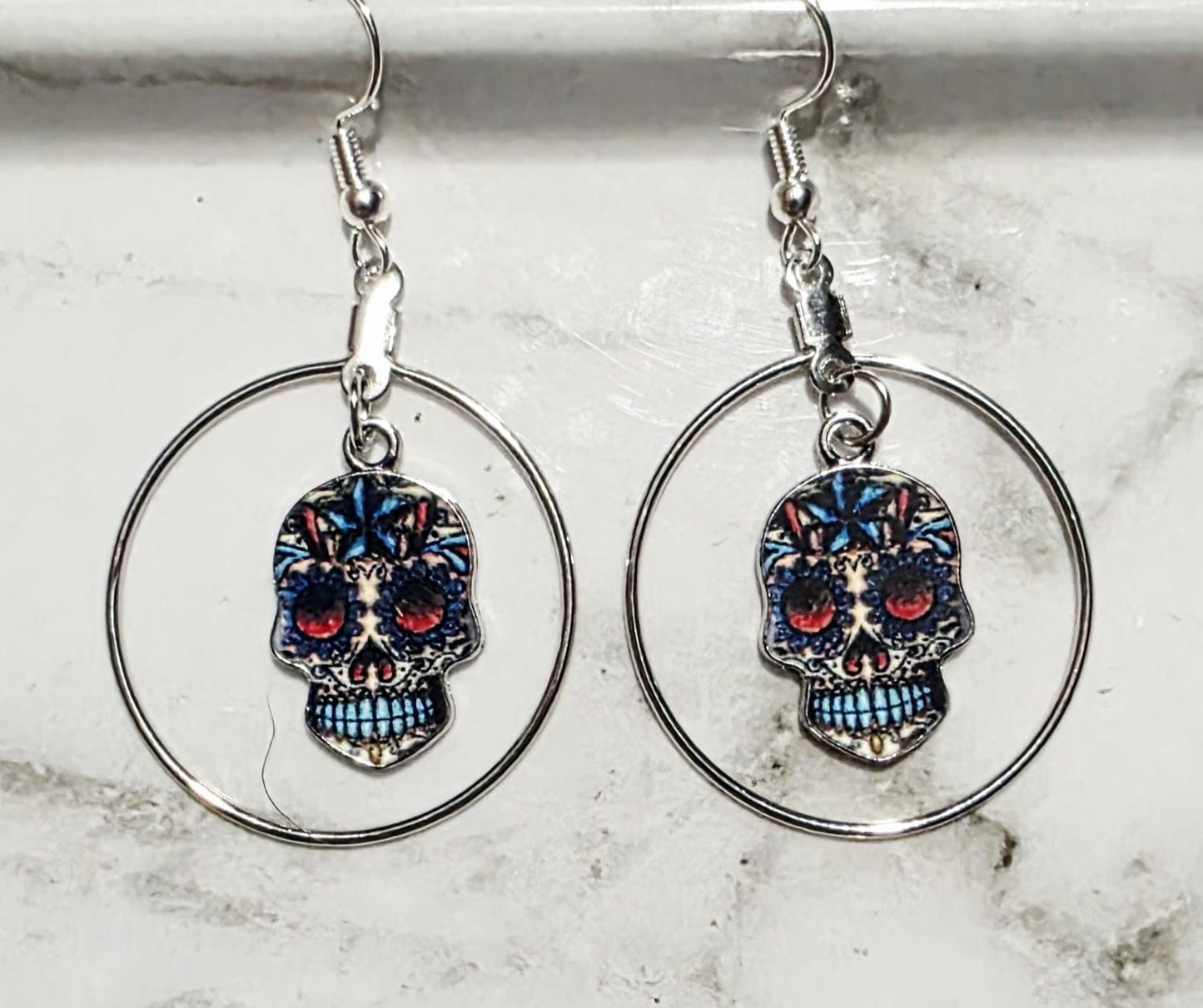 Spirit Bloom Silver Earrings – Day of the Dead Jewelry, Sugar Skull & Floral Design, BoutiqueByCheryl Handmade Gift for Her
