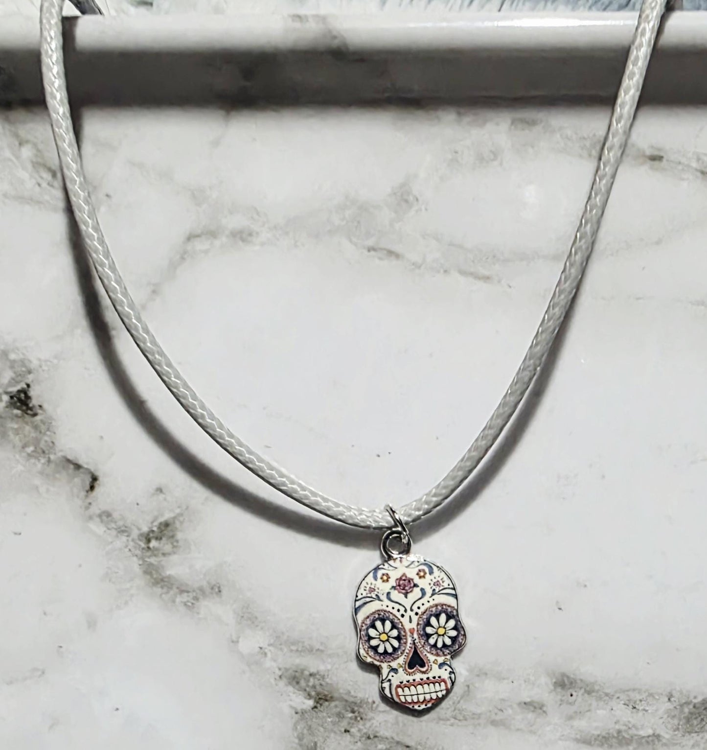 Soulbound Sugar Skull Leather Necklace – Day of the Dead Jewelry, Gothic Boho Pendant, BoutiqueByCheryl Handmade Gift for Her or Him