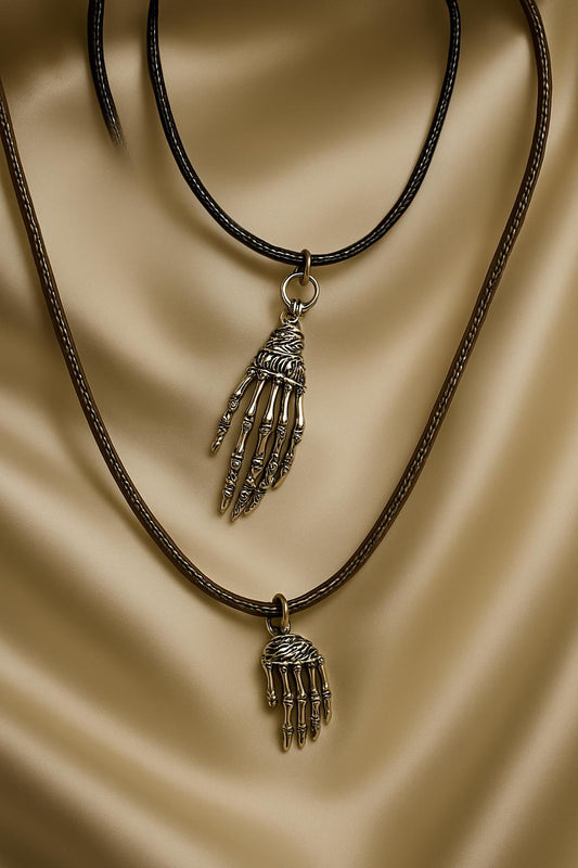Grave Grip Leather Necklace – Skeleton Hands Pendant, Gothic Halloween Jewelry, BoutiqueByCheryl Handmade Gift for Him or Her