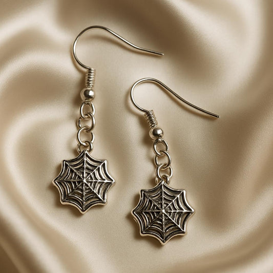 Celestial Secrets Silver Earrings – Angel, Lock & Key, Spiderweb Charms, Gothic Boho Jewelry, BoutiqueByCheryl Handmade Gift for Her