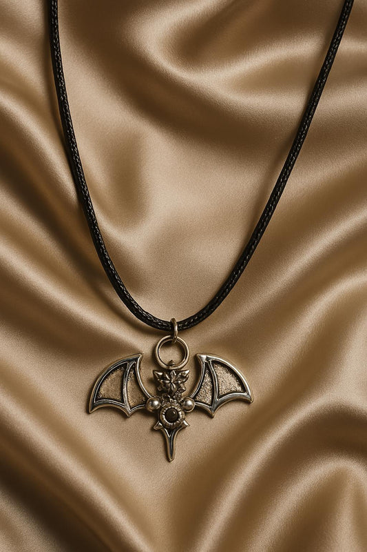 Mystic Night Leather Necklace – Silver Bat Pendant, Gothic Moonlight Jewelry, BoutiqueByCheryl Handmade Gift for Him or Her