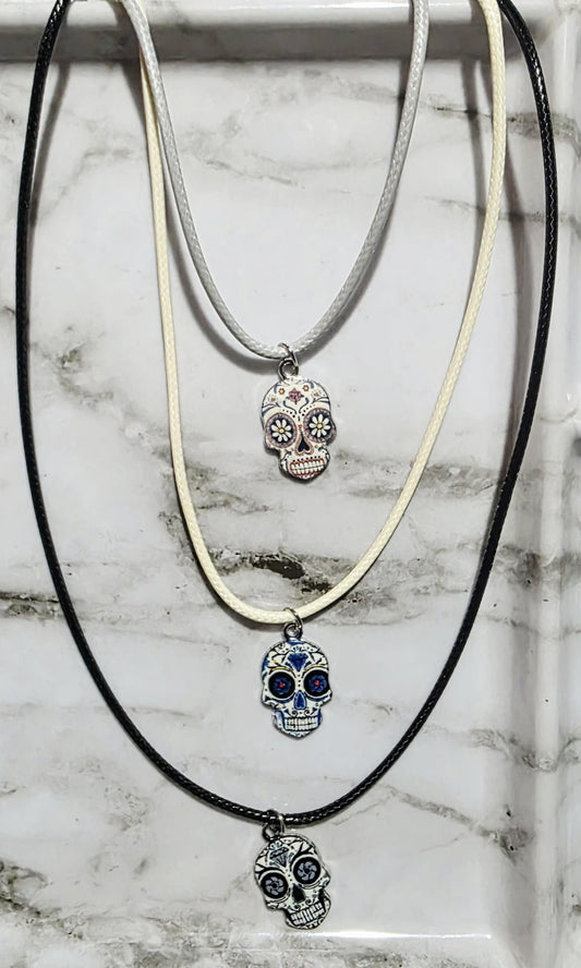 Soulbound Sugar Skull Leather Necklace – Day of the Dead Jewelry, Gothic Boho Pendant, BoutiqueByCheryl Handmade Gift for Her or Him