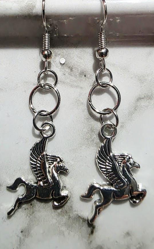Elegant Silver Winged Horse Earrings – Sterling Silver Pegasus Jewelry, Fantasy Gift for Her, BoutiqueByCheryl