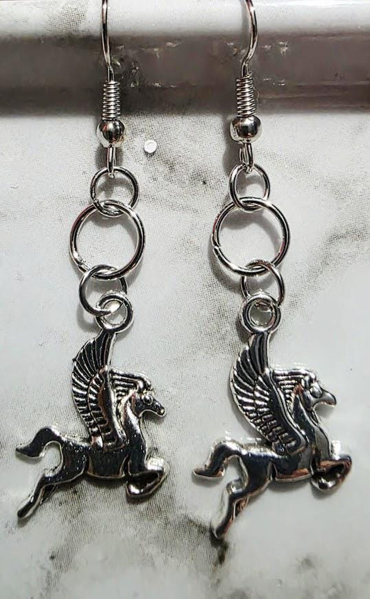 Elegant Silver Winged Horse Earrings – Sterling Silver Pegasus Jewelry, Fantasy Gift for Her, BoutiqueByCheryl