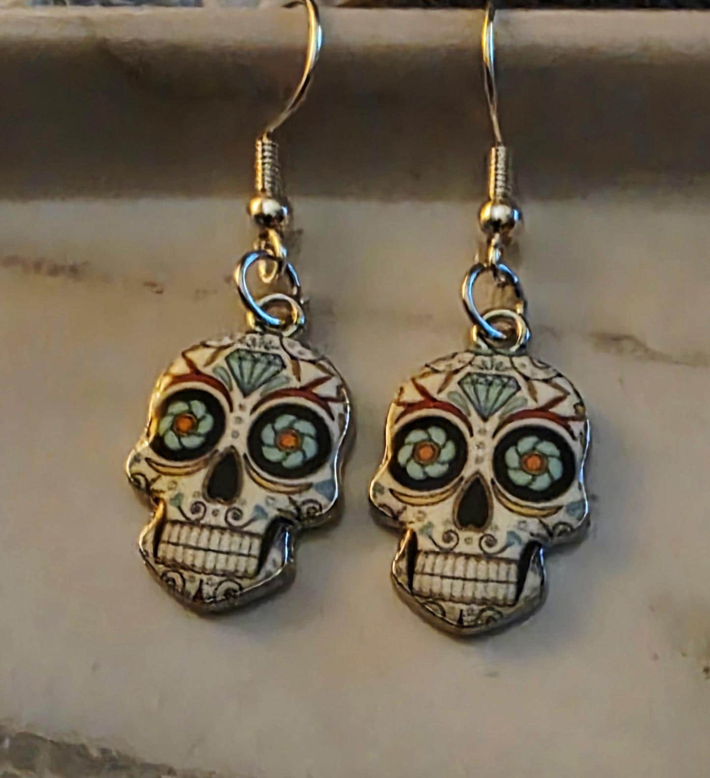 Spirit Bloom Silver Earrings – Day of the Dead Jewelry, Sugar Skull & Floral Design, BoutiqueByCheryl Handmade Gift for Her