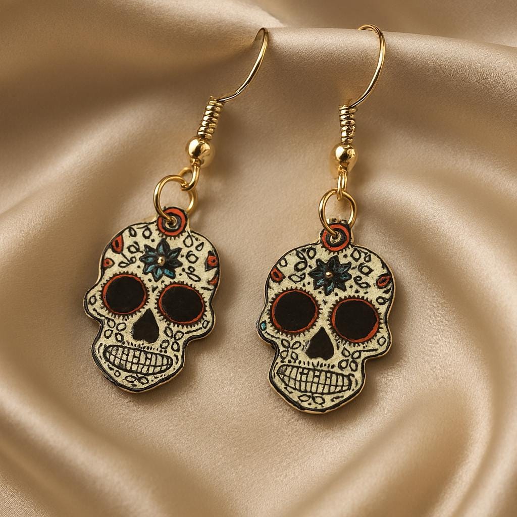 Spirit Bloom Silver Earrings – Day of the Dead Jewelry, Sugar Skull & Floral Design, BoutiqueByCheryl Handmade Gift for Her