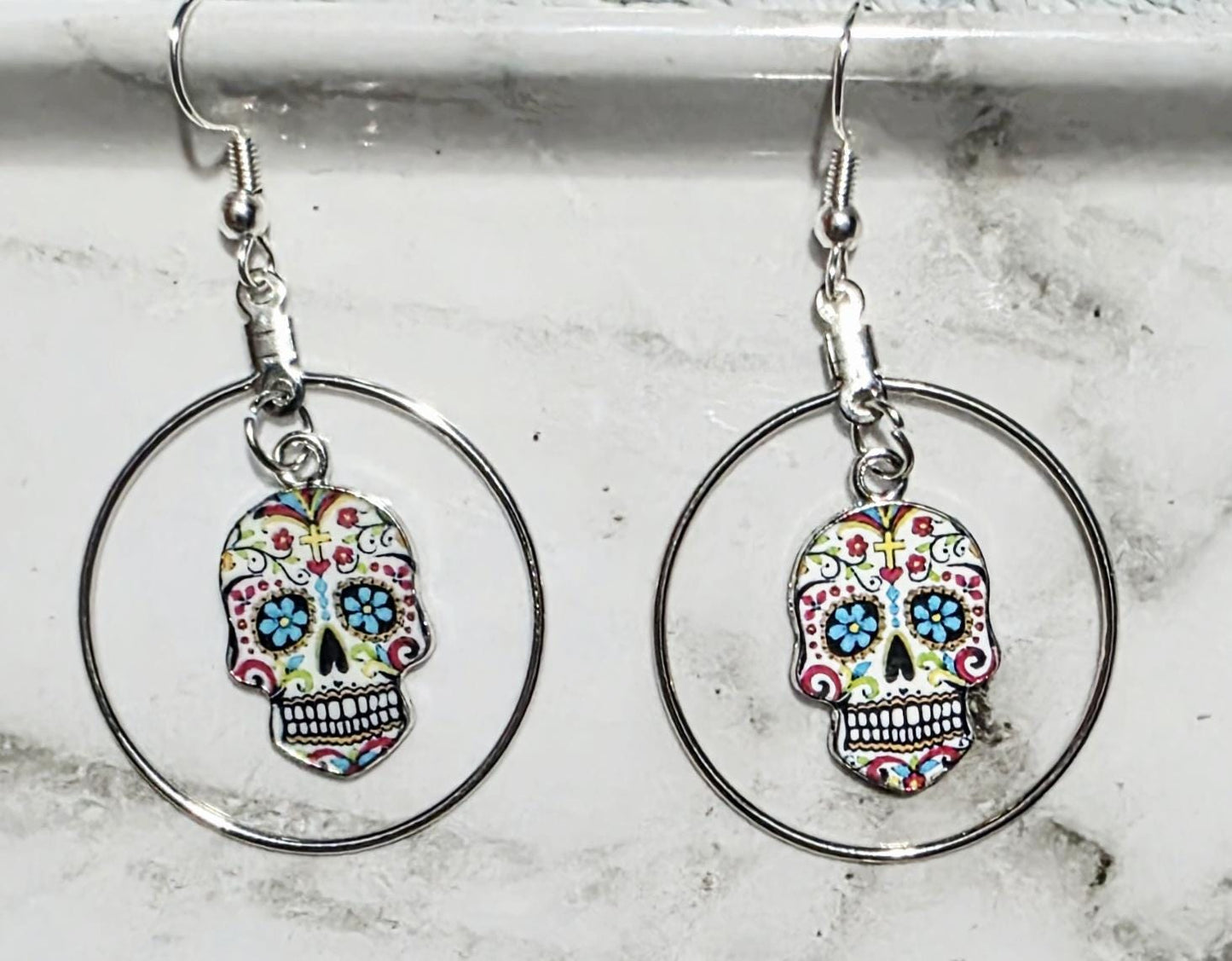 Spirit Bloom Silver Earrings – Day of the Dead Jewelry, Sugar Skull & Floral Design, BoutiqueByCheryl Handmade Gift for Her