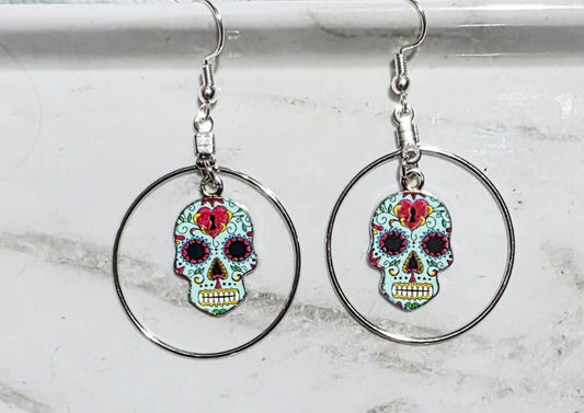 Spirit Bloom Silver Earrings – Day of the Dead Jewelry, Sugar Skull & Floral Design, BoutiqueByCheryl Handmade Gift for Her