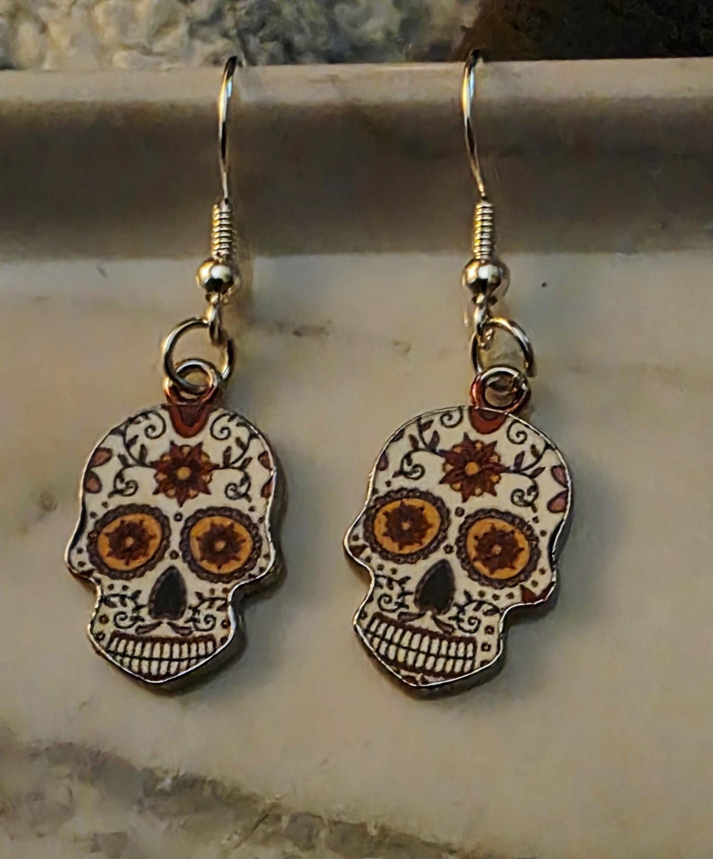 Spirit Bloom Silver Earrings – Day of the Dead Jewelry, Sugar Skull & Floral Design, BoutiqueByCheryl Handmade Gift for Her